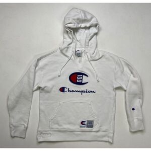 Champion 100 Anniversary Pullover Hoodie Women Medium White Big Logo